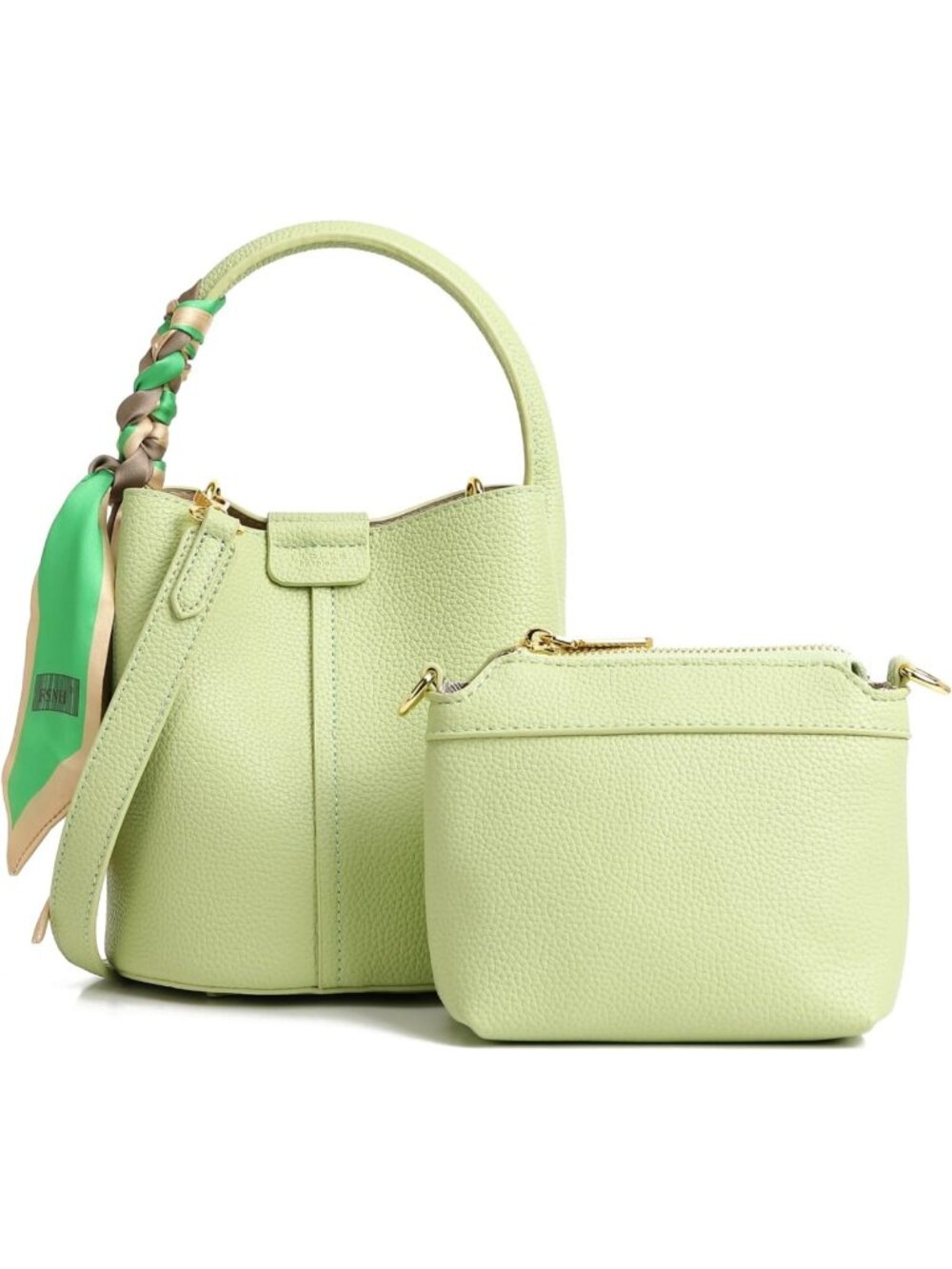 Stylish Vegan Leather Bucket Purse with Braided Handle, Mini Crossbody Gift Bag